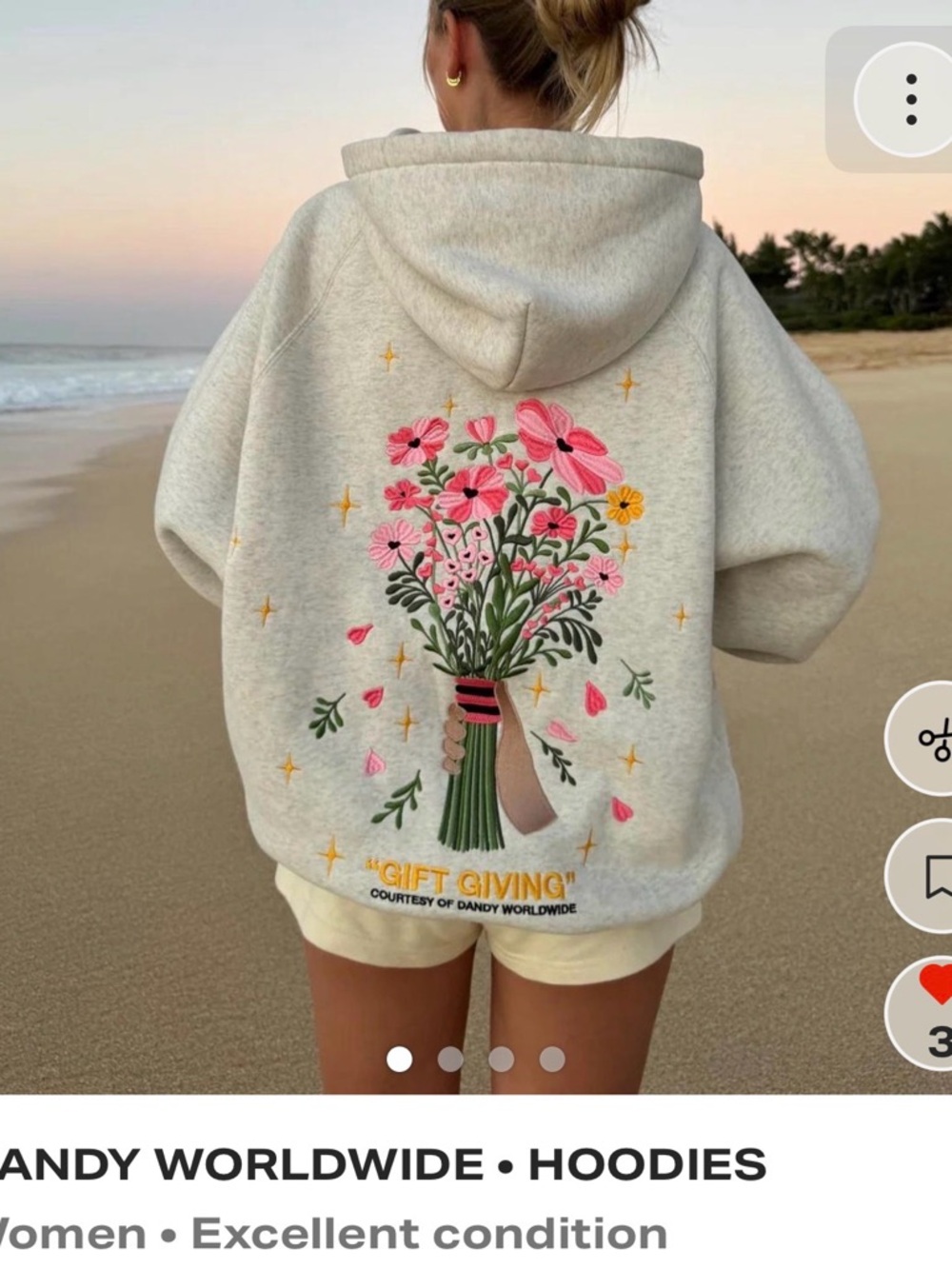 Dandy Worldwide Gift Giving Embroidered Bouquet Hoodie Size M EUC